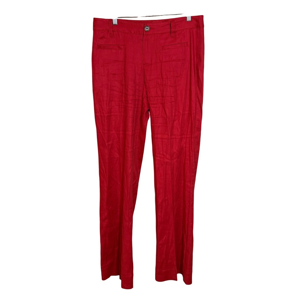 Cabi Red Linen Blend Wide Leg Casual Pants Women Size 10